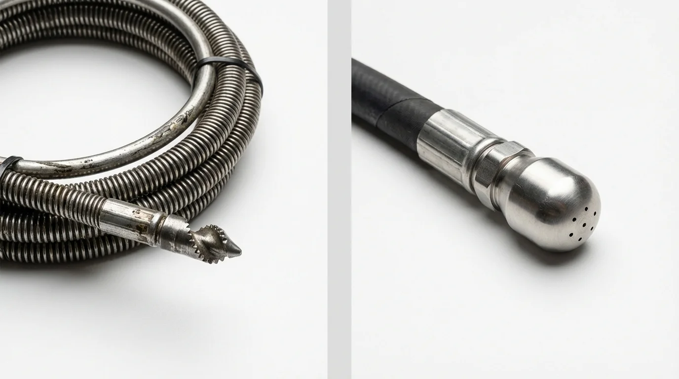 Drain snake cable and hydro jetting nozzle used for drain cleaning in West Fork, AR