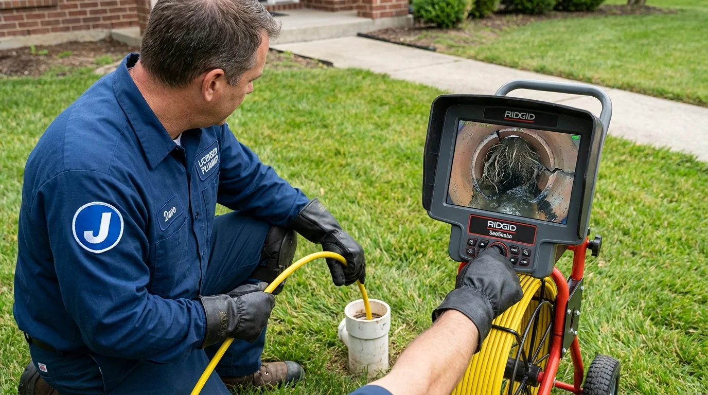 Sewer camera inspection being performed by Johns Plumbing LLC in West Fork