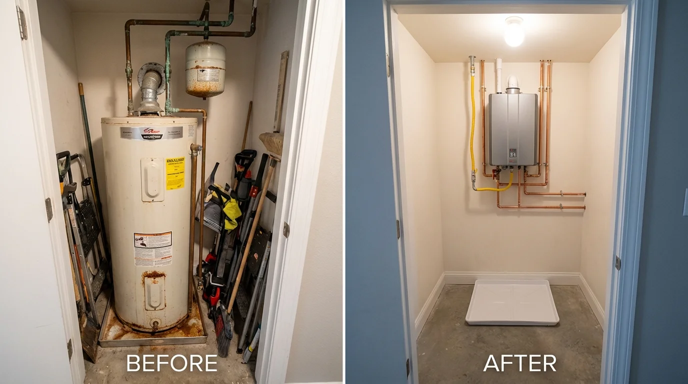 Tank water heater versus wall-mounted tankless unit comparison for West Fork, AR homeowners